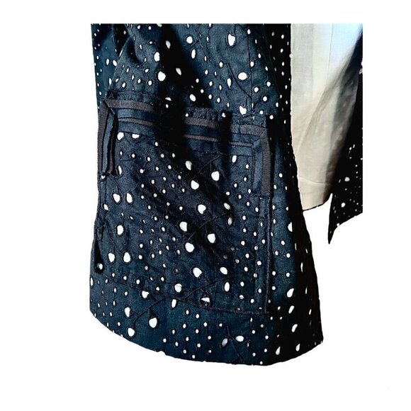 Eric Signature Women’s Black Eyelet Blazer Hook & Loop Closure 100% Cotton Sz 14 - Picture 3 of 8